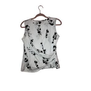 Ann Taylor Elegant Floral Sleeveless Top with Front Drape Size Medium